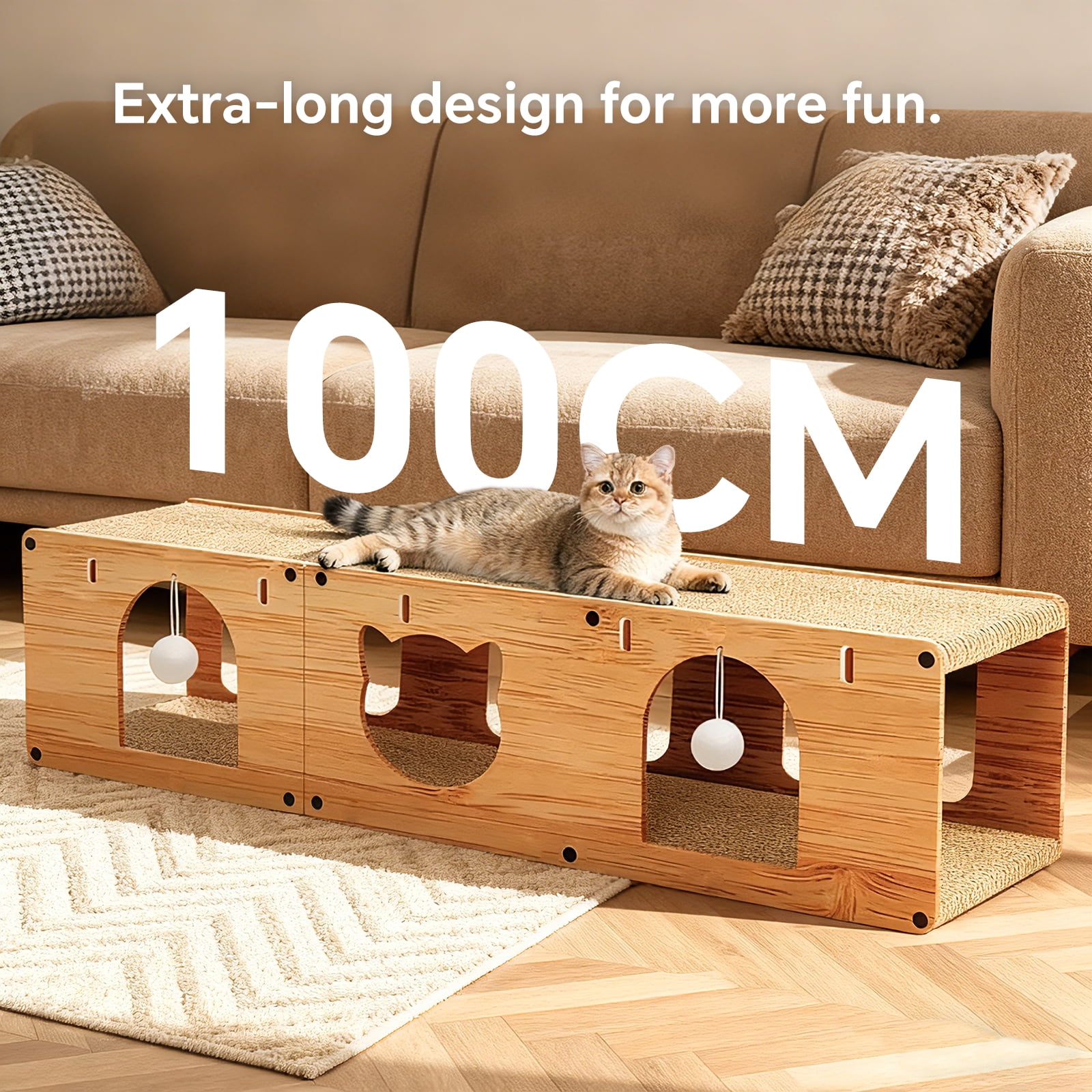 Cat Scratcher Tunnel, Scratching Pad Furniture Protection Comfortable Scratch Resistant Interactive Toy, 100*30*30cm