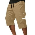 thumbnail image 2 of BRDFRL Men's Below Knee Long Shorts Cargo Capri Lightweight Hiking 3/4 Multi Pockets Khaki 3XL, 2 of 4