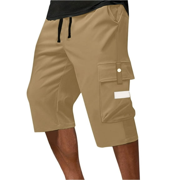 WTOBBY Men's Lace-Up Casual Cargo Shorts & Sweatpants Hybrid Design with Elastic Waist, Multi-Functional for Sports Comfort ,Khaki L