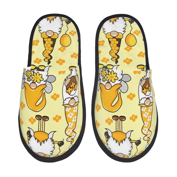 Fotbe Garden Honeybee Gnomes Pantuflas Peludas para Mujer con Estampado, Zapatillas de Peluche, Zapatos de Invierno para Casa, Uso Interior y Exterior-Large