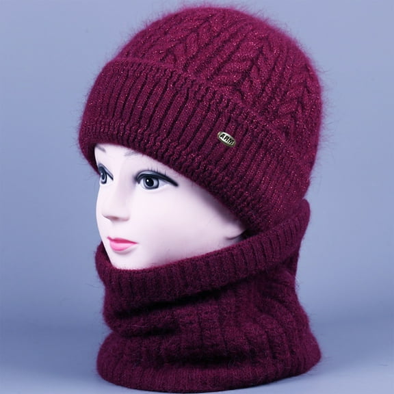 dgysar Beanie Hat for Women, Fleece Lined Knit Beanie & Neck Warmer Set, Thermal Winter Skull Cap for Cold Weather Outdoors in Red. Red