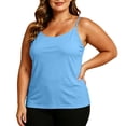 thumbnail image 2 of Inverlee Plus Size Basic Spaghetti Strap Cami Padded Top for Women Casual Sleeveless V Neck Tank Tops Summer Lightweight Loose Camisoles Light Blue M, 2 of 9