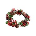 thumbnail image 2 of Personalized Artificial Wreath Candleholder Decor | Holiday Wall Hanging Ornament with Red Berries & Pinecones | 10cm Home Decor, 2 of 6