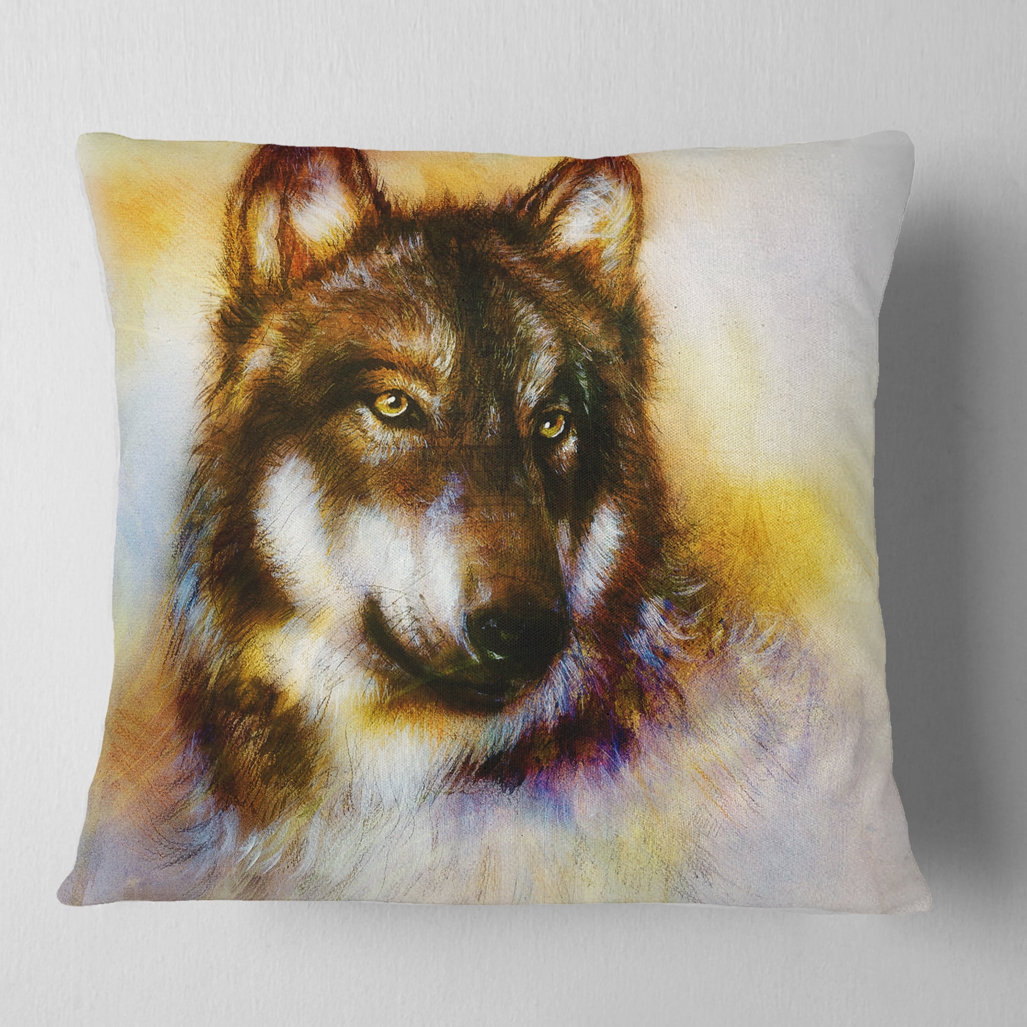 Designart Brown Wolf Illustration - Abstract Throw Pillow - 18x18