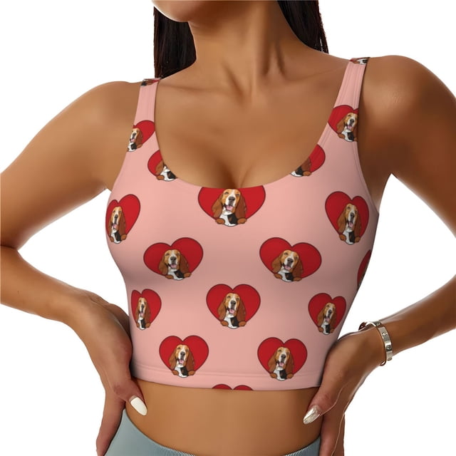 Balery Basset hound dog with paw Sujetadores deportivos con espalda cruzada para mujer, acolchados, sin costuras, de alto impacto, ideales para yoga, gimnasio, entrenamiento y fitness.-XX-Large