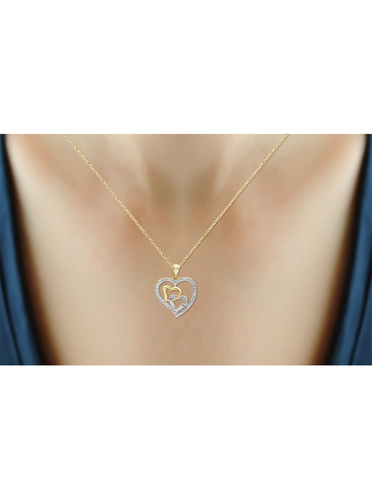 JewelersClub 14K Gold Plated Silver (.925) Heart Necklace with Accent White Diamonds | Jewelry Pendant Necklaces for Women White Diamonds & 18 inch Rope Chain with Spring Clasp