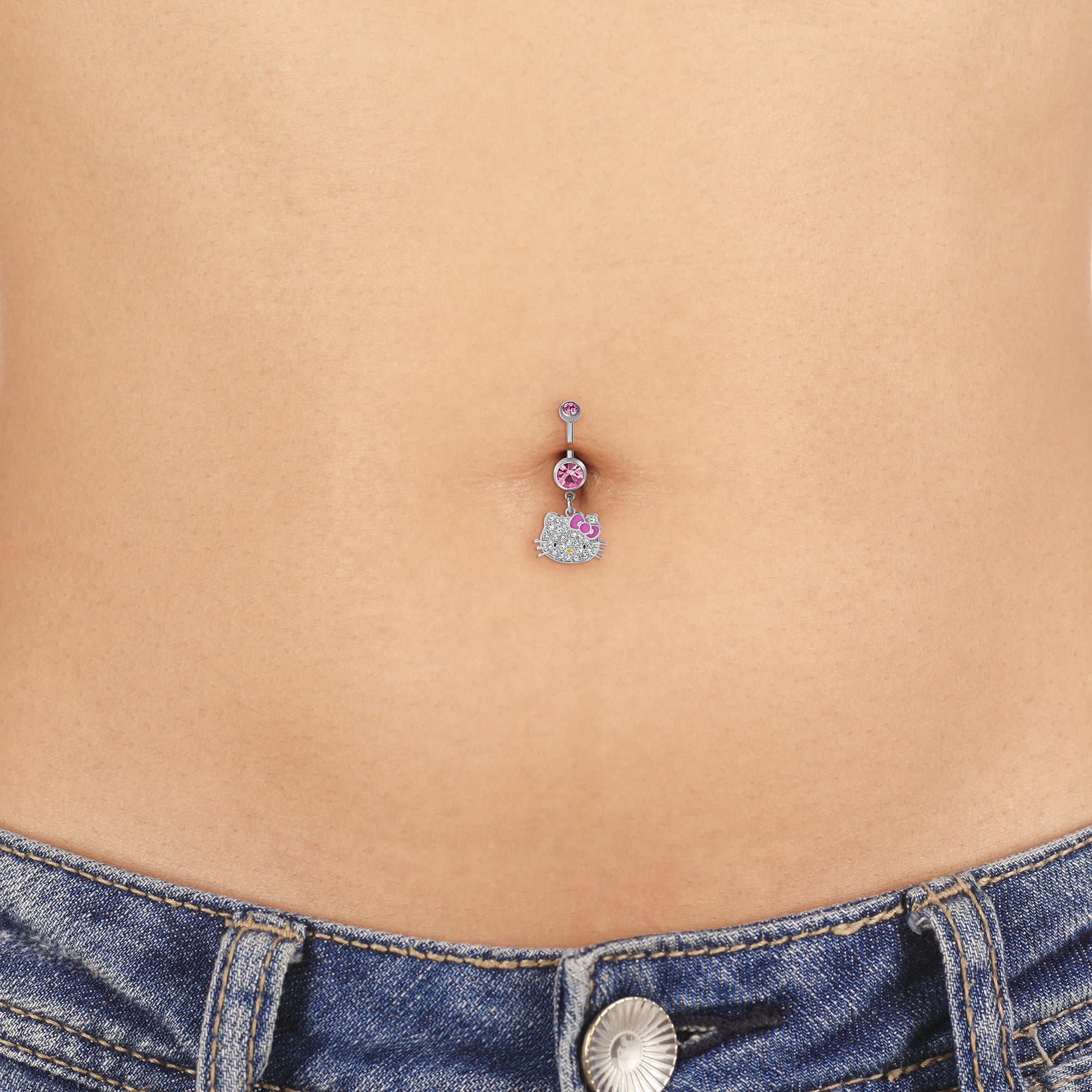 Women's 14G Stainless Steel Hello Kitty Crystal Belly Ring