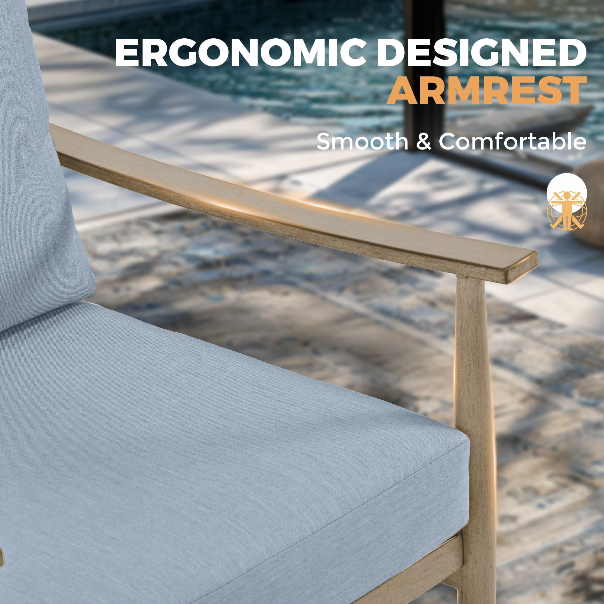 Aluminum Outdoor Patio Swivel Sofa Chair with Thick Cushion and Rope Backrest