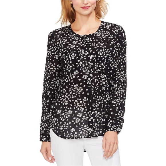 Vince Camuto Blusa con botones y siluetas para mujer, negro, extragrande