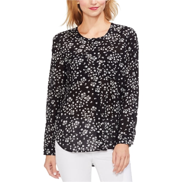 Vince Camuto Blusa con botones y siluetas para mujer, negro, extragrande