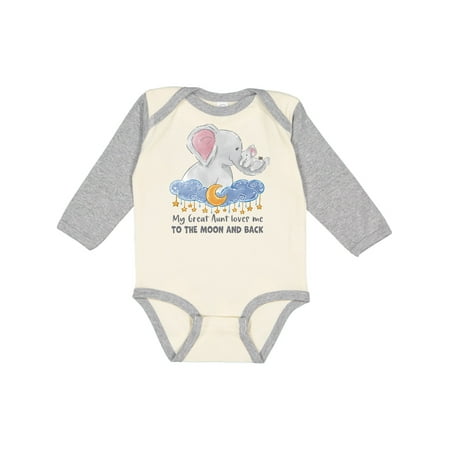

Inktastic My Great Aunt Loves Me to the Moon and Back Elephant Family Gift Baby Boy or Baby Girl Long Sleeve Bodysuit
