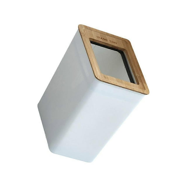 Modern Simple Style Nordic Trash Bin with Bamboo Lid and Humanized Pressure Ring Design for Kitchen, Bathroom, Bedroom Household Use
