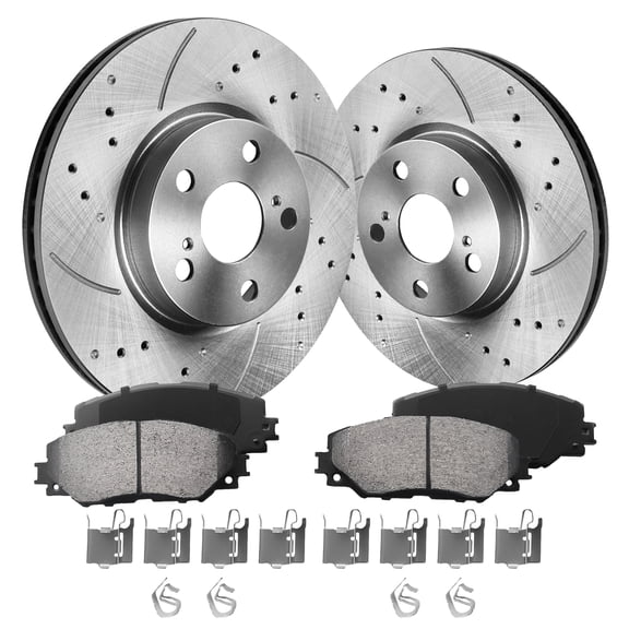 Aurogenix Front Brake Kit, Compatible With Toyota Corolla 2009-2019 Matrix, Drilled Brake Rotors & Ceramic Brake Pads, 275mm 10.8in