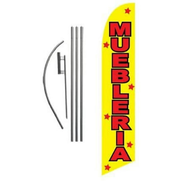 Muebleria Spanish Advertising Feather Banner Swooper Flag Sign with Flag Pole Kit and Ground Stake
