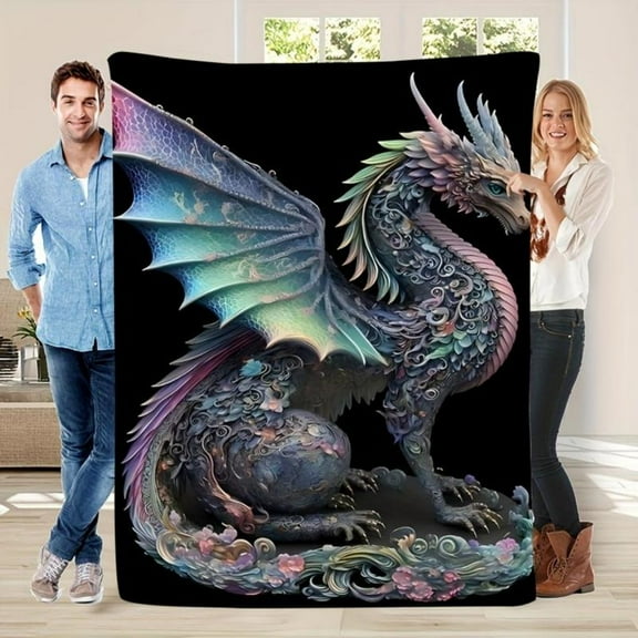 [60x50inch] Soft Funny Throw Blanket Colorful Dragon Print Flannel Fleece Blanket,All-Season Warm Cozy Throw Multi-Use,Digital Print Home & Kitchen Bedding,Lightweight,Washable,Envelope Cover