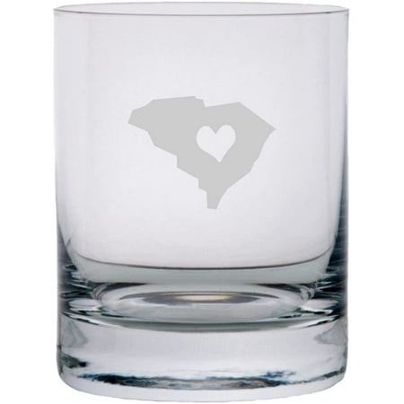 

South Carolina Heart States Etched 10.25oz Crystal Rocks Whisky Glass