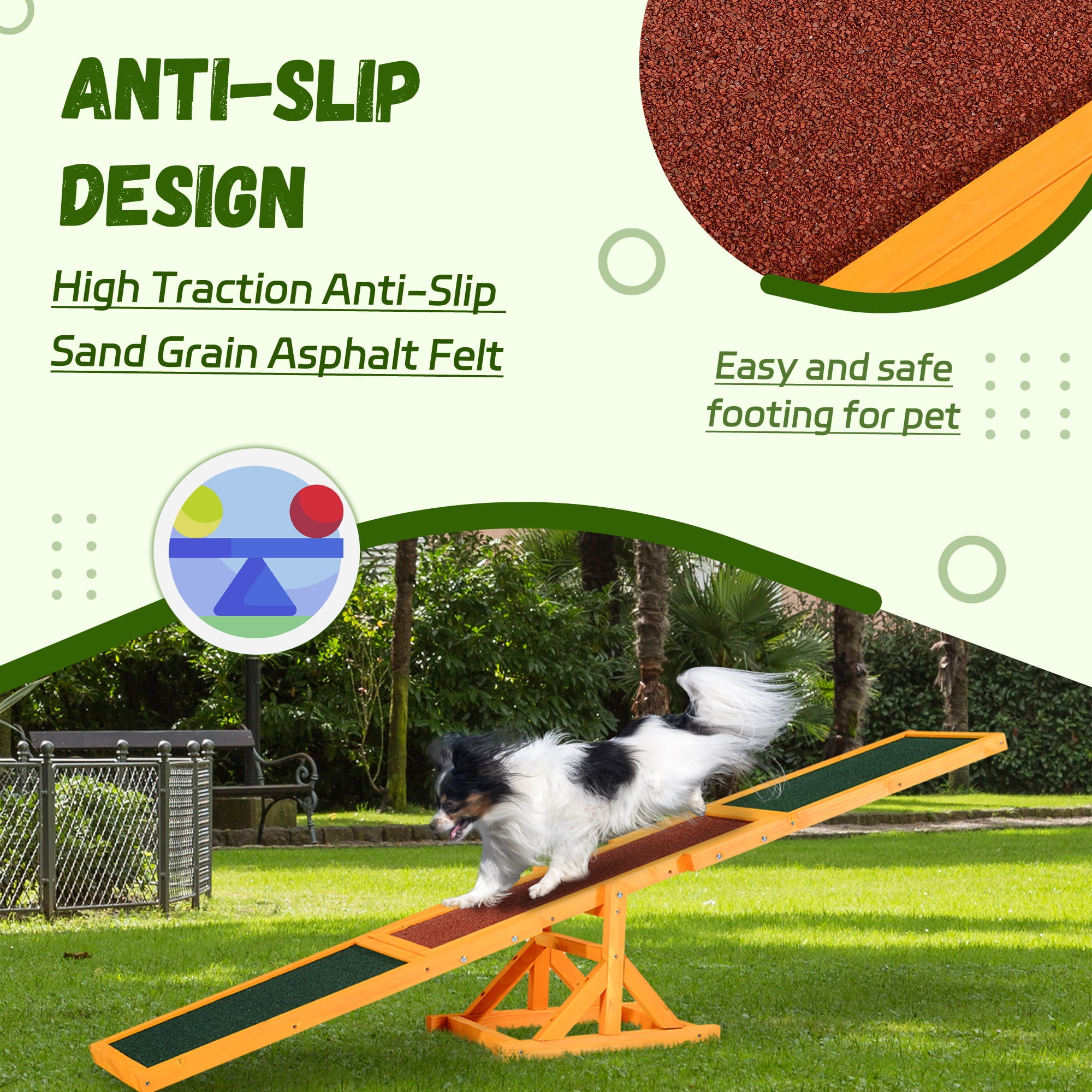Wooden Dog Agility Seesaw, Natural Fir Wood Pet Training & Exercise Equipment, Weather Resistant, Anti-Slip Surface for Small to Large Dogs Up To 110lbs