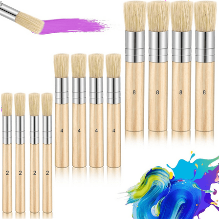 12 Pieces Wooden Stencil Template Paint Brushes Handle Painting Brush for Watercolor A pwm25