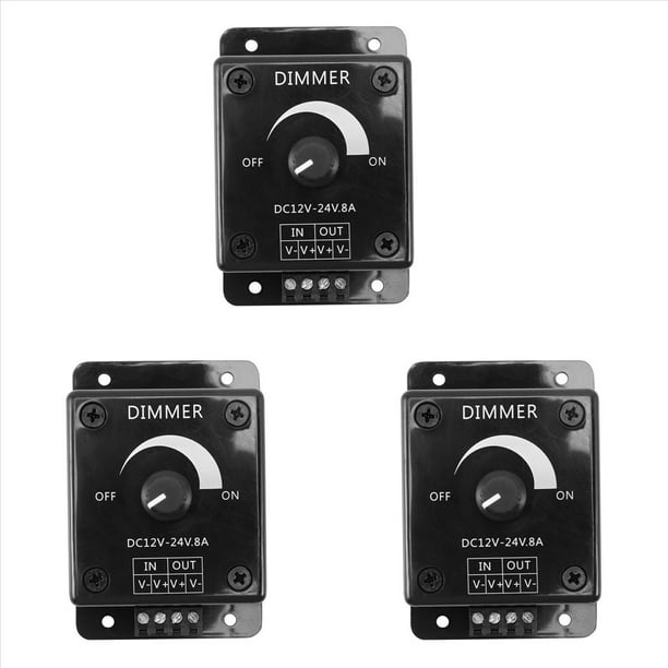 3X Interruptor de Atenuacion LED Negro DC 12V 24V 8A Controlador de Iluminacion de Bulbo de Lampara de Brillo Ajustable Controlador de Fuente de Alimentacion de Luz de Color Unico