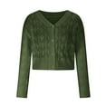 thumbnail image 5 of UYISJ Cropped Cardigan Sweaters for Women Lantern Long Sleeve Crochet Knit Shrug Open Front V Neck Button Up Tops Army Green M, 5 of 7