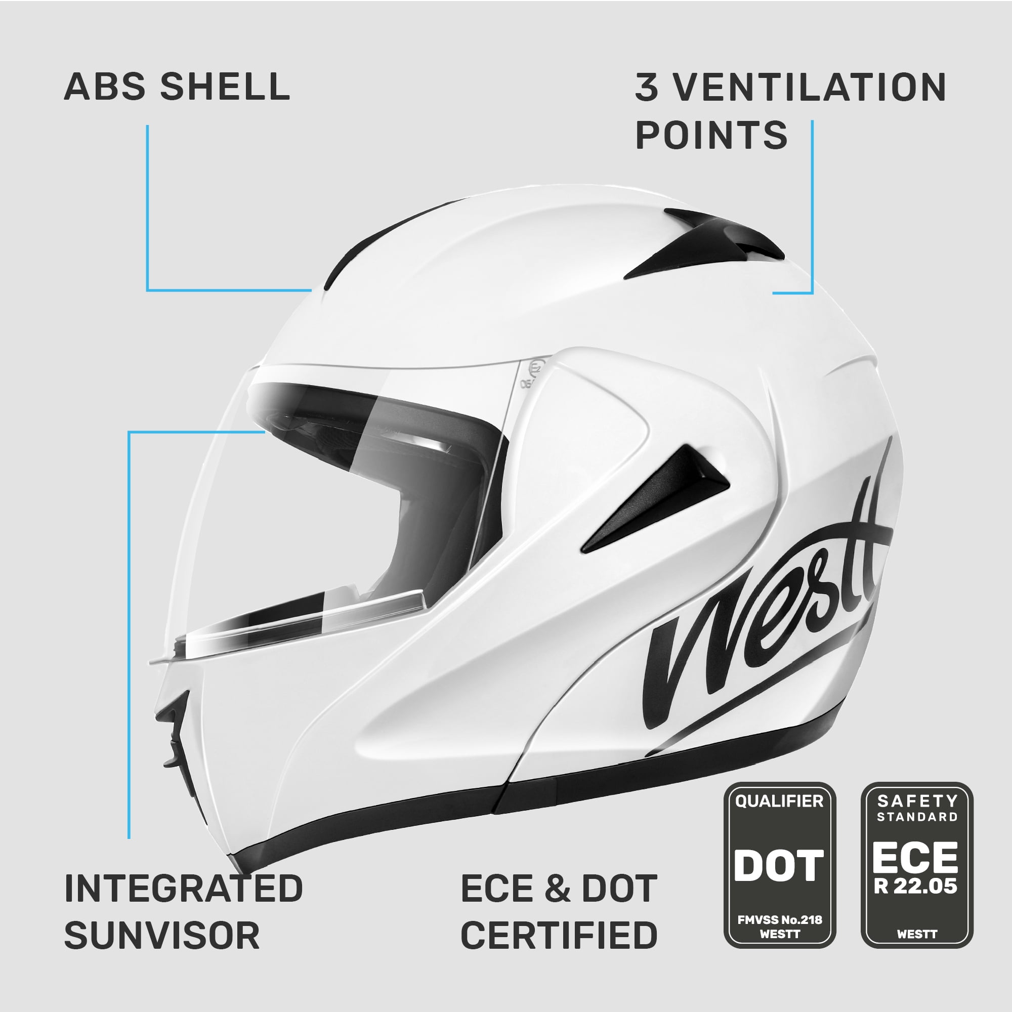 Westt Motorcycle Helmets Modular ATV Helmet with Dual Visor for Men & Women Full Face Helmet Flip Up, DOT Approved