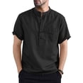 thumbnail image 1 of Wangsaura Men? s Shirt, Solid Color Henley Neck Tops with Pocket and Buttons, 1 of 9
