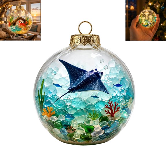 Glowing Ocean‑Themed Christmas Story Ornament Balls with Warm LED Light, Hanging Ornaments for Christmas Tree, Mantel Decor and Holiday Gifting