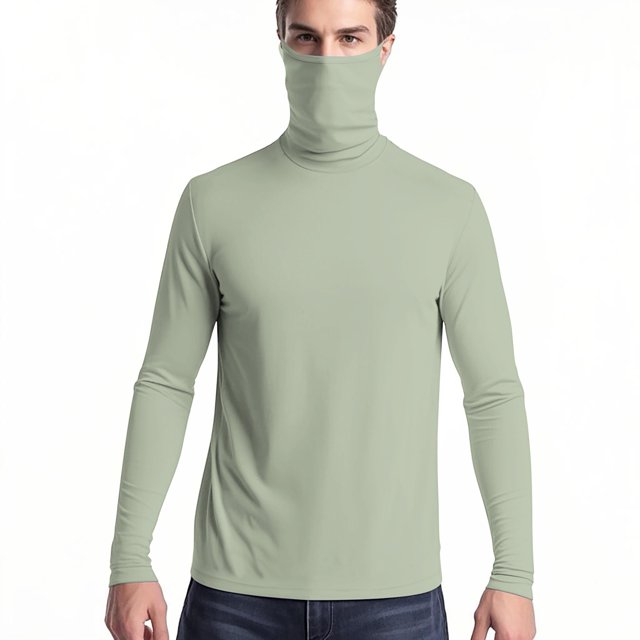 Mens and Womens Pullover Tops with Face Neck Mask Long Sleeves Cooling Sun Protection Solid Color Breathable Lightweight Summer Shirts with Thumb Hole Clear