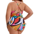 thumbnail image 4 of Agnes Orinda Women's Plus Size 1 Piece Swimsuit Print Cross-Back Straps Tummy Control Bathing Suit Cutout Monokini Swimwear 1X Multi Geometric, 4 of 8