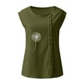 thumbnail image 4 of Gibobby Mujeres sin mangas diente de león impresión Casual verano botón chaleco cuello redondo blusa suelta Top(Verdemilitary,G), 4 of 5