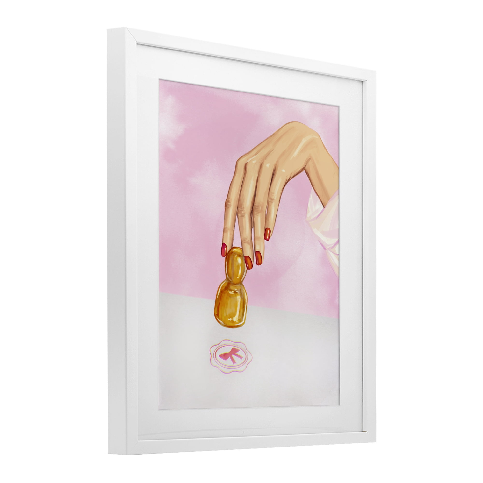Pink Bow Fashion Stamper White Framed Print Under Glass, design by Ziwei Li