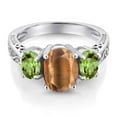 thumbnail image 3 of Gem Stone King 2.50 Ct Oval Brown Tiger Eye Green Peridot 925 Sterling Silver Ring (Size 9), 3 of 6