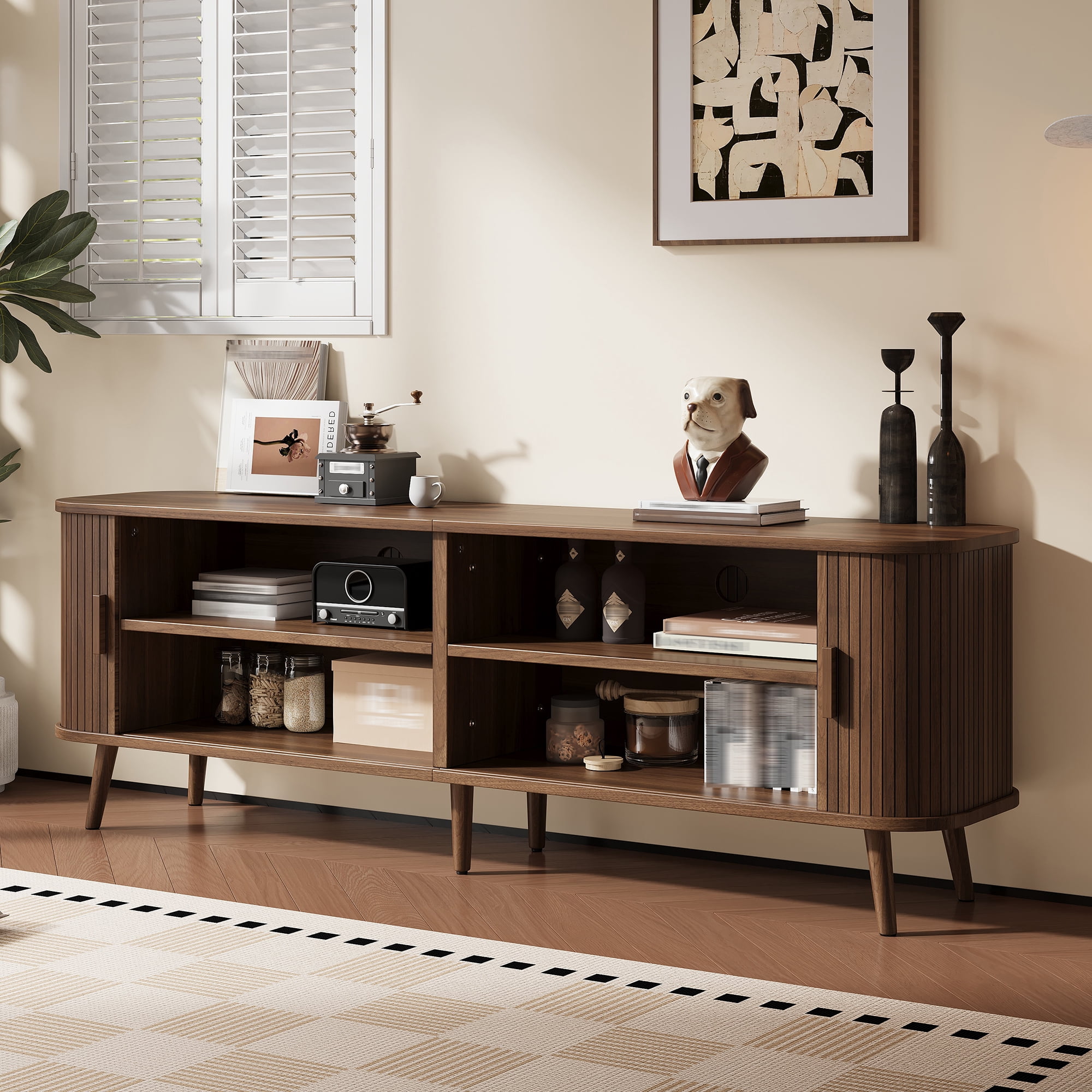 70in TV Stand for TVs up to 80 inches for Living Room, Media Entertainment Center with Ample Storage & Solid-Wood Legs