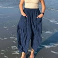thumbnail image 6 of Beugl Linen Pants Women, 2024 Womens Casual Wide Leg Linen Pants Loose Lightweigt Beach Palazzo Pants, Wide Leg Pants Woman, Capri Pants for Women Blue M, 6 of 7