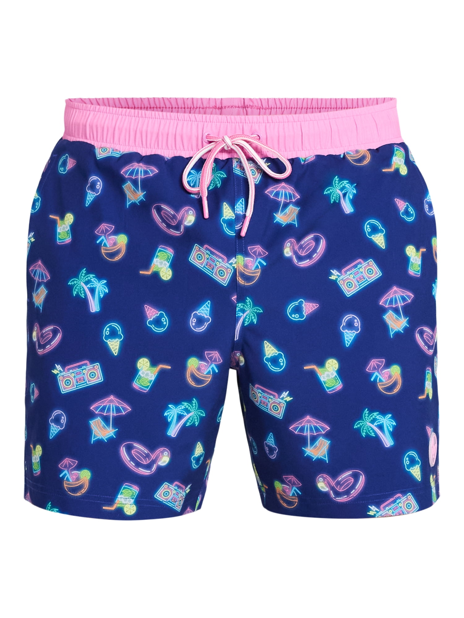 Birdie Bound Men's Printed Neon Pool Party Swim Trunks, Sizes S-3XL