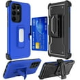 thumbnail image 2 of For Samsung Galaxy S23 Ultra Armor Belt Clip with Credit Card Holder ID Slot, Holster, Kickstand Heavy Duty Hybrid Cover ,Xpm Phone Case [ Blue ], 2 of 10
