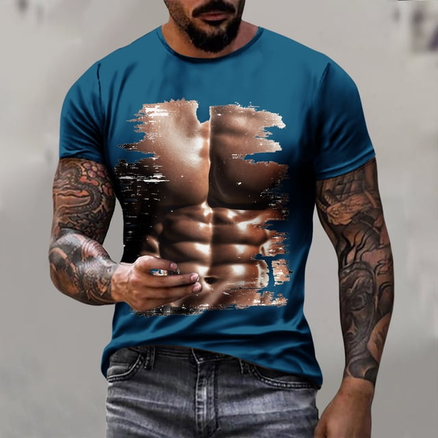 Qiopertar Liquidation à Moins de 5$ T-Shirt Décontracté pour Hommes Imprimé Muscle Tee Graphique Tee Extérieur Quotidien Vacances Manches Courtes Col Rond Vêtements Printemps Été