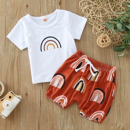 

nsendm Newborn Infant Boys Girls Clothes Summer Short Sleeve Rainbow T Shirt Tops Shorts 024 Months 3 Piece Baby Boy Outfits Childrenscostume White 3-6 Months