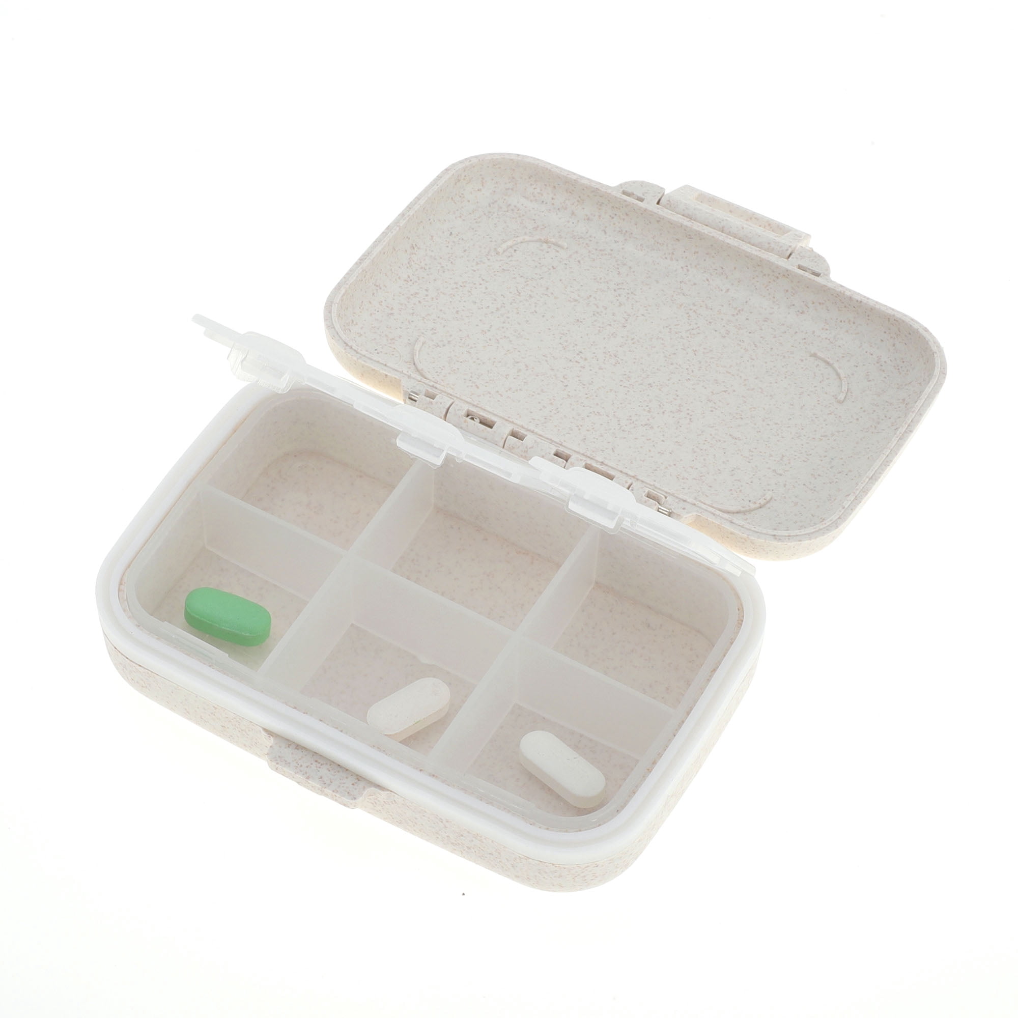 Unique Bargains 6 Grids Durable Design Single Layer Pill Box for Travel 1 Pc Beige