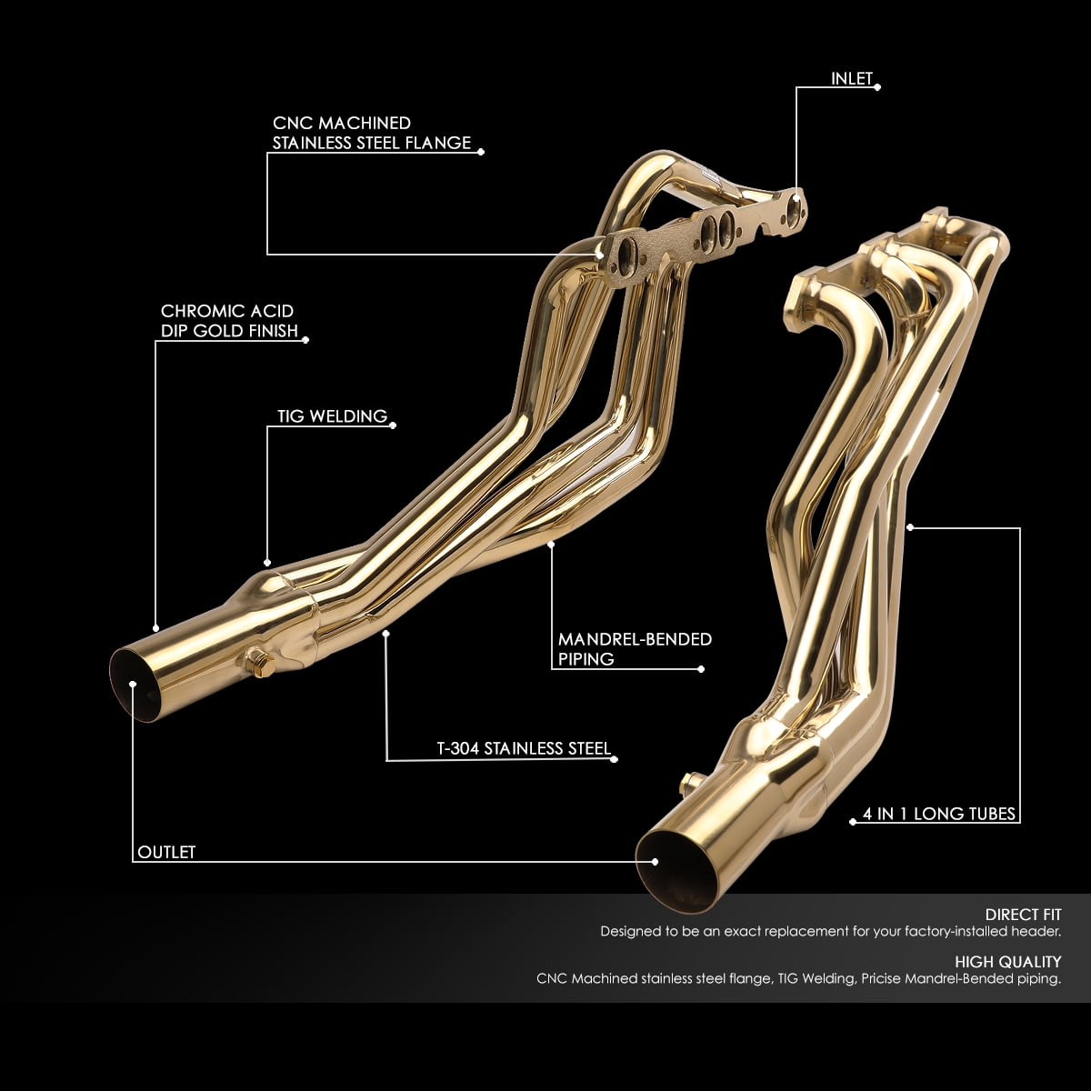 J2 Engineering J2-HD-GOLD-016 J2 For 1993 to 1997 Chevy Camaro / Pontiac Firebird LT1 V8 Stainless Long Tube Exhaust Header Manifold 94 95 96