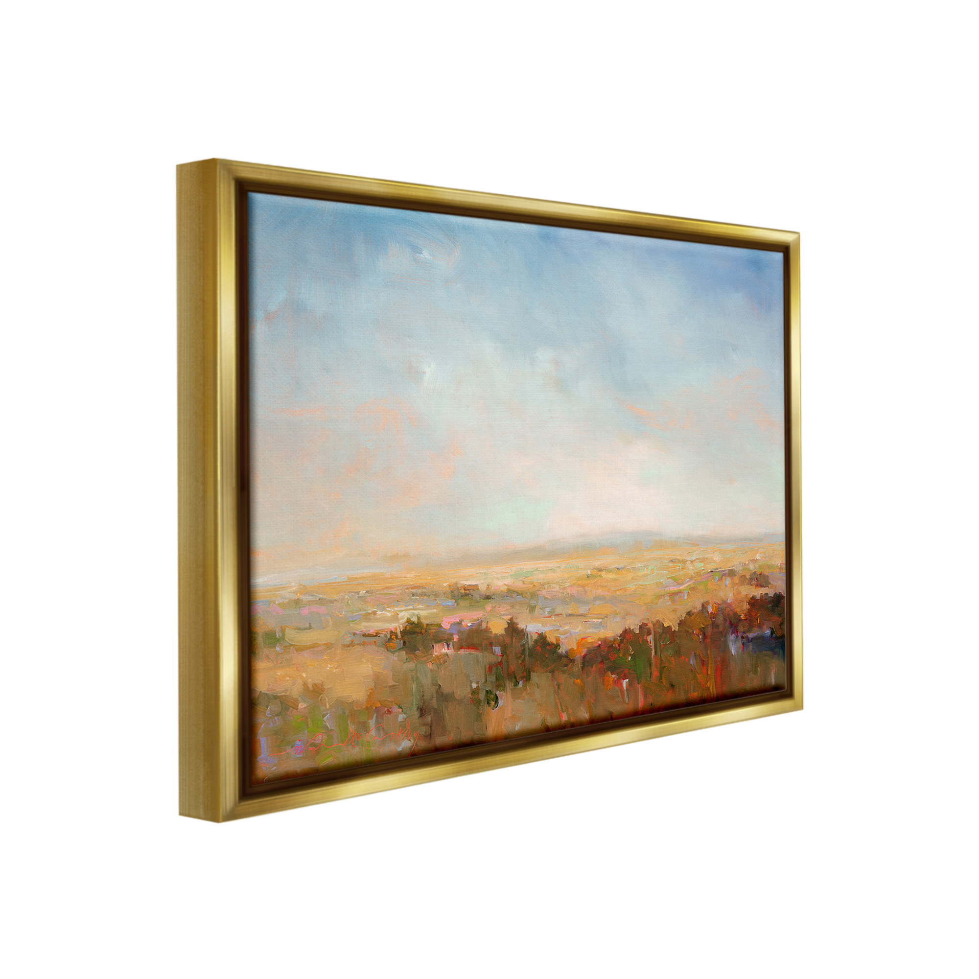 Stupell Industries Abstract Farmland Nature Landscape Painting Gold Floater Framed Canvas Art Print Wall Art, 21 x 17