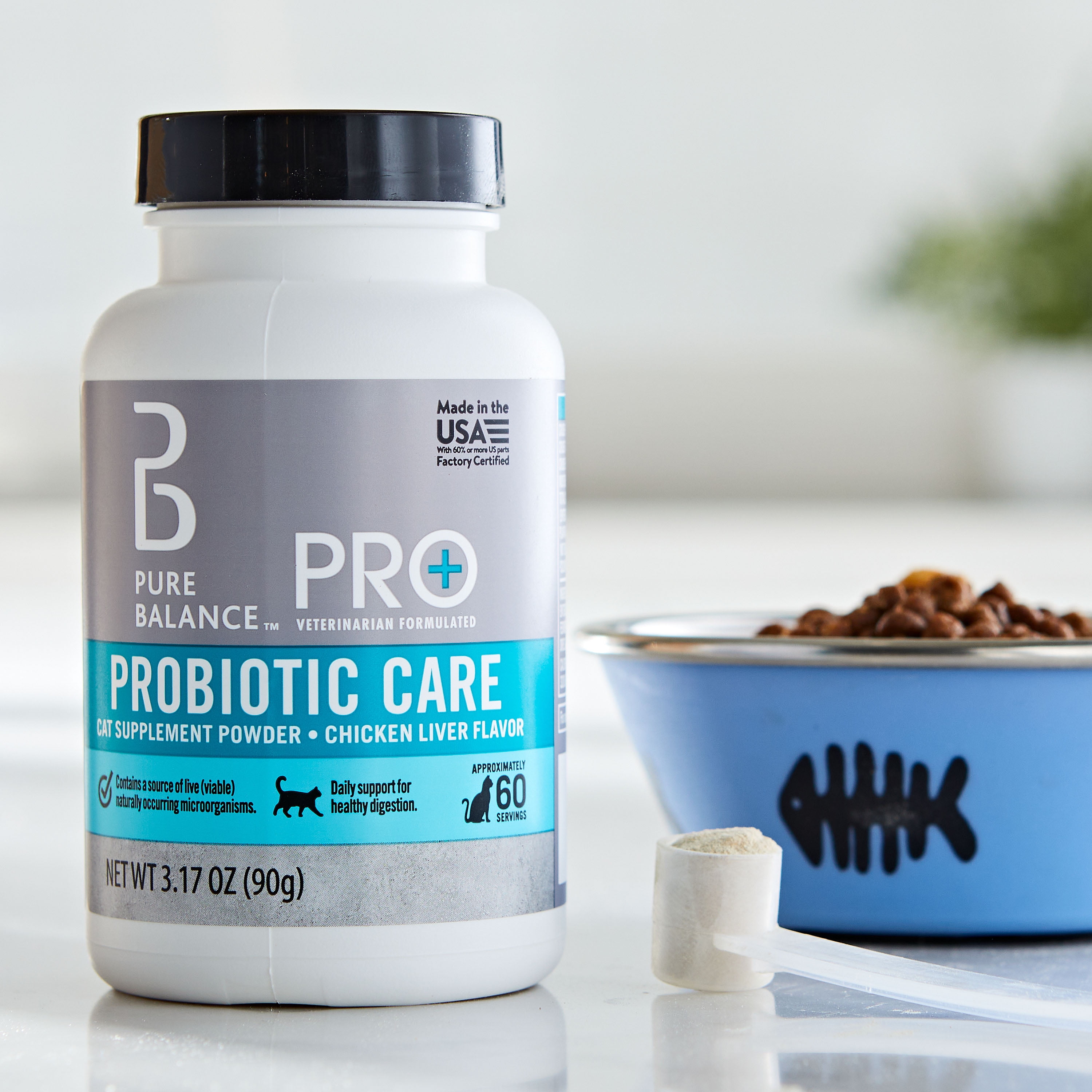 Pure Balance Pro+ Probiotic Care for Cats, Digestion Supplement Powder, Chicken Liver Flavor, 60 Servings