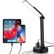 IMAGE LED Desk Lamp Light w/ 4 USB Charging Port and 2 AC Power Outlet, 8.2FT Extension Cord Power Strip Station, 3 Level Brightness, Touch Dimmer Control, Eye-Caring Lamp for Bedside Office Hotel