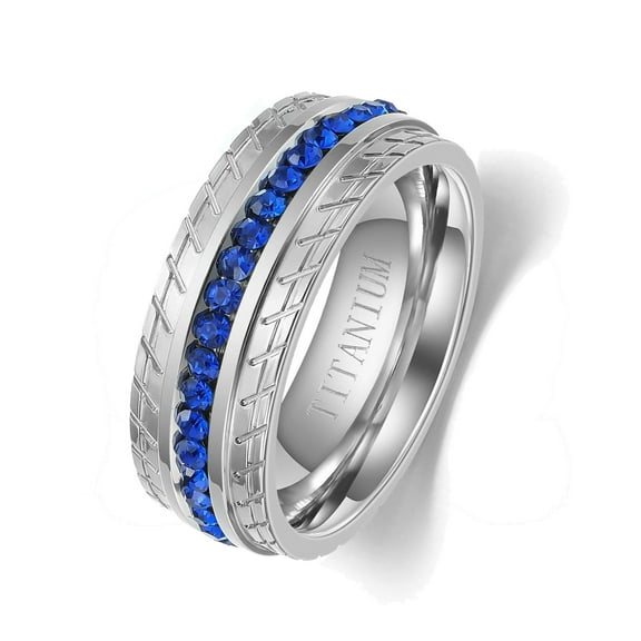 8mm Titanium Steel Mens Ring Men Wedding Band Blue AAA CZ Man Ring