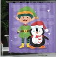 thumbnail image 4 of Ambesonne Elf Shower Curtain, Elf and Penguin Merry Christmas, 69"Wx75"L, Blue Violet Multicolor, 4 of 5