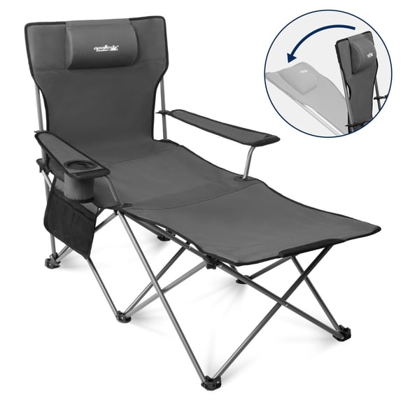 Reclining Beach Chair for Adults, 6-Legged Camping Chair with Foot Rest, Gray
