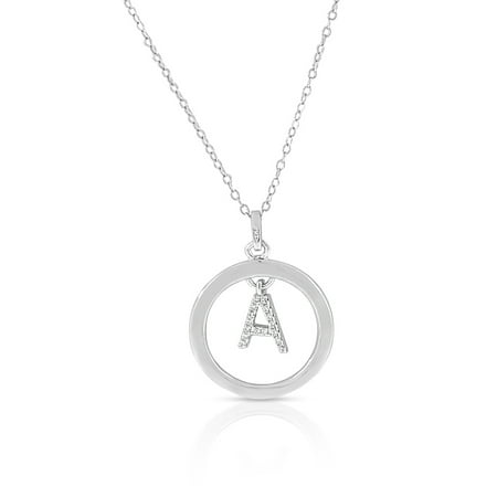 Initial 925 Silver Jewelry Pendant - 925 Sterling Silver White Clear CZ Circle Letter Initial Pendant Necklace, 18