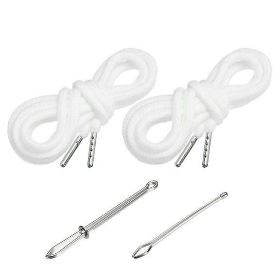 Uxcell 51 Inch Drawstring Cords, 2pcs Replacement Draw Strings with 2pcs Easy Threaders for Shorts Pants Jackets Coats Sweatpants Hoodie, White