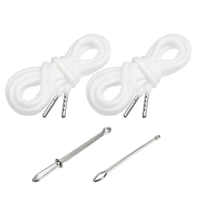 Cuerdas de cordón Uxcell de 51 pulgadas, 2 piezas de cuerdas de reemplazo con 2 enhebradores fáciles para pantalones cortos, chaquetas, abrigos, pantalones de chándal, sudaderas, blancas