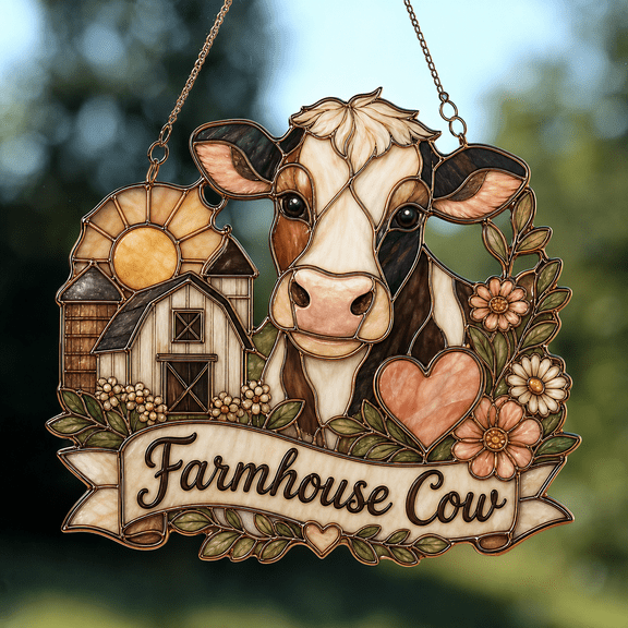 Cow Suncatcher Acrylic 1 Layer Farmhouse Window Hanging Gift for Cow Lovers